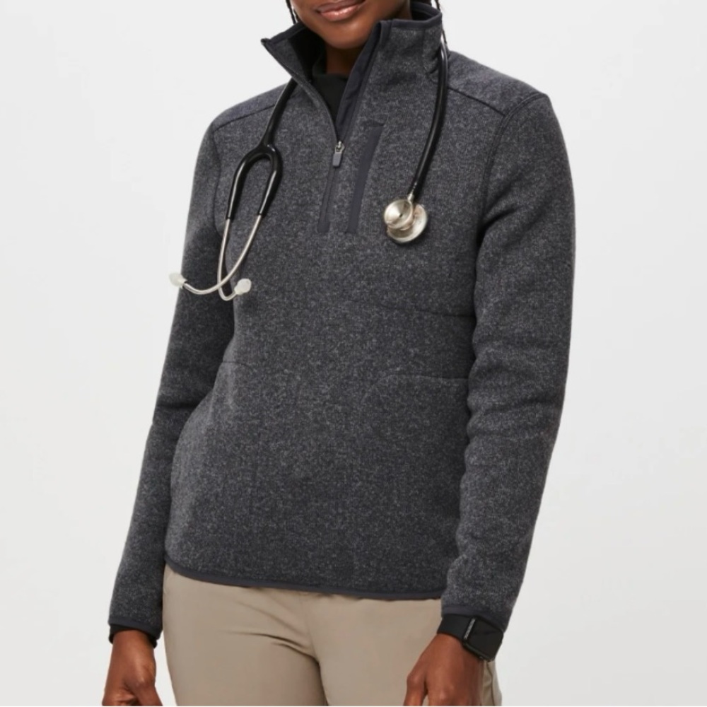 Figs Charcoal Grey 1/4 zip fleece jacket